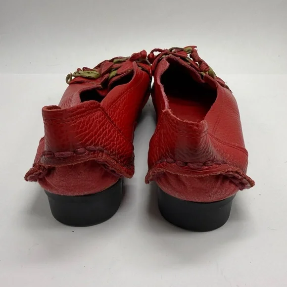 Socofy Red Flower Handcrafted Leather Slip On Loafers Shoes 9.5 - Picture 4 of 9